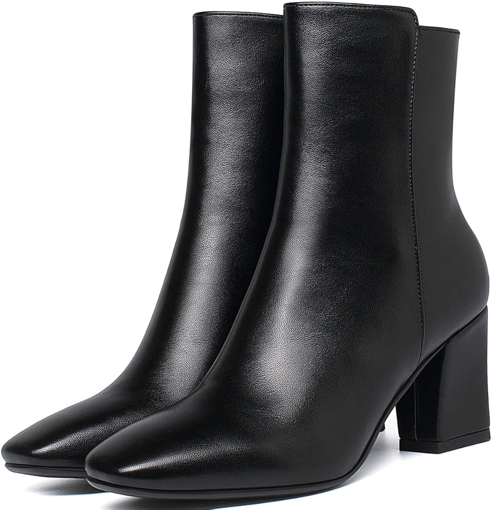 Caradise Womens High Chunky Heeled Boots Zip Up Square Toe Ankle Booties | Amazon (US)