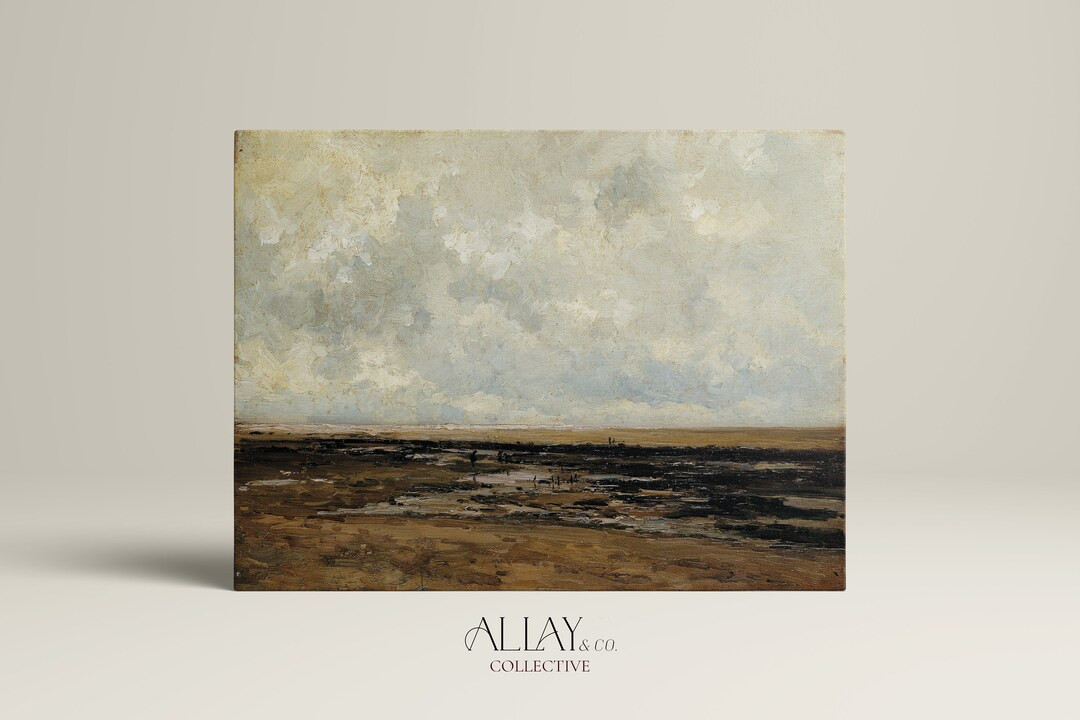 Moody Beach Painting  Moody Landscape Vintage Print  Digital - Etsy | Etsy (US)