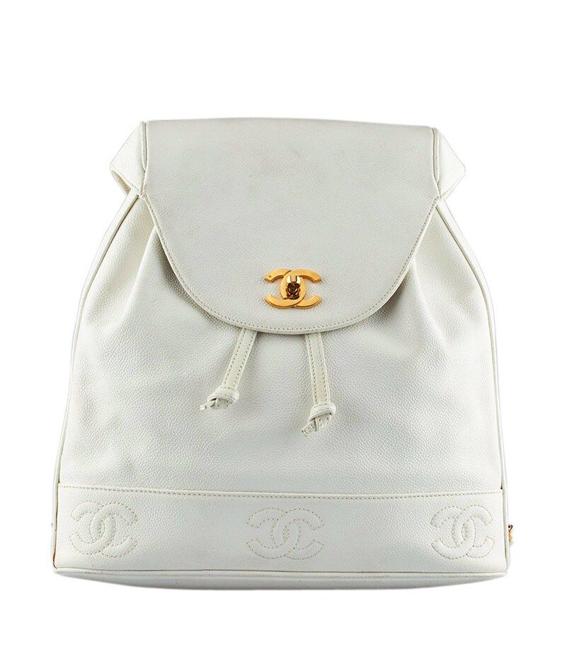 Chanel Vintage White Caviar Leather Backpack (130599) | Etsy (US)