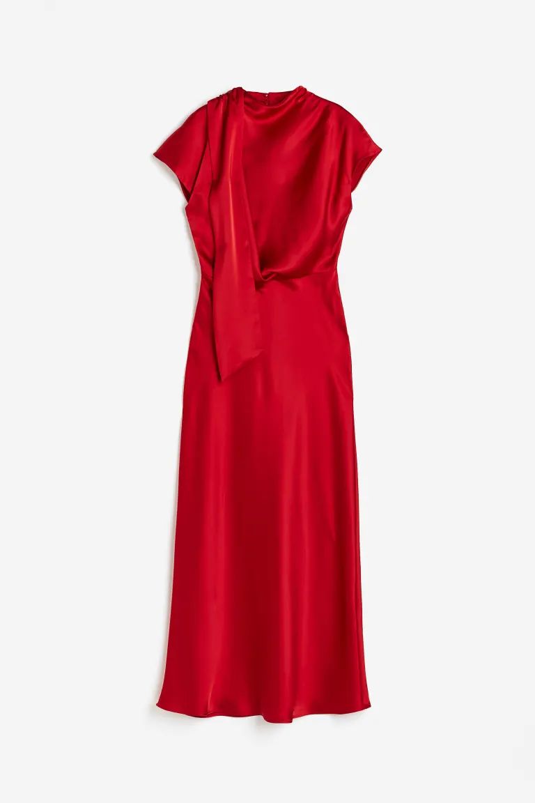 Tie-neck Satin Dress - Red - Ladies | H&M US | H&M (US)