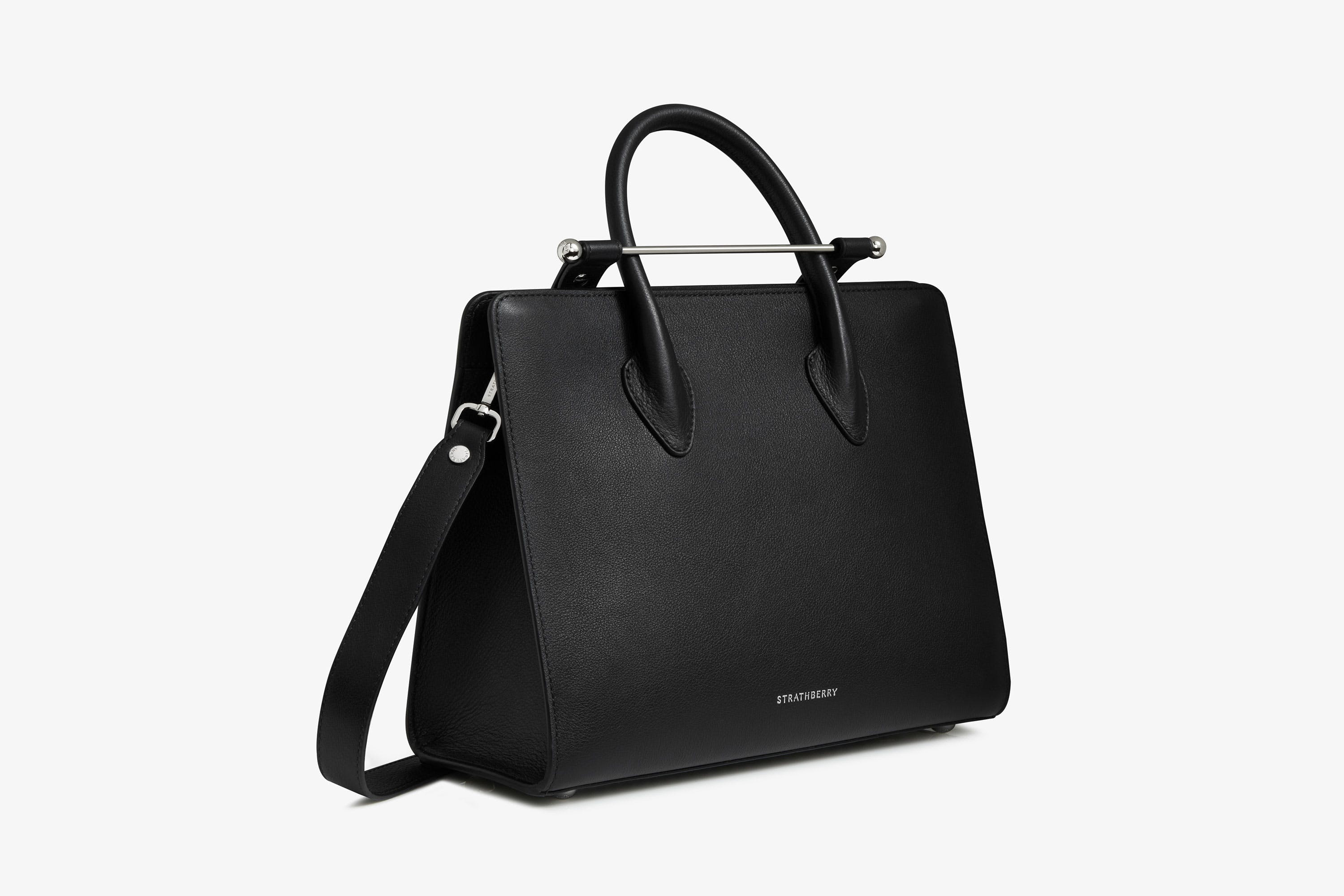 The Strathberry Midi Tote - Top Handle Leather Tote Bag - Black | Strathberry