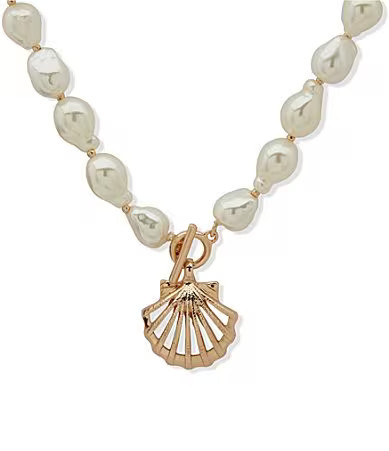 Anne Klein Gold Tone Pearl Baroque Pearl Shell Short Pendant Necklace - Gold/Pearl | Dillard's