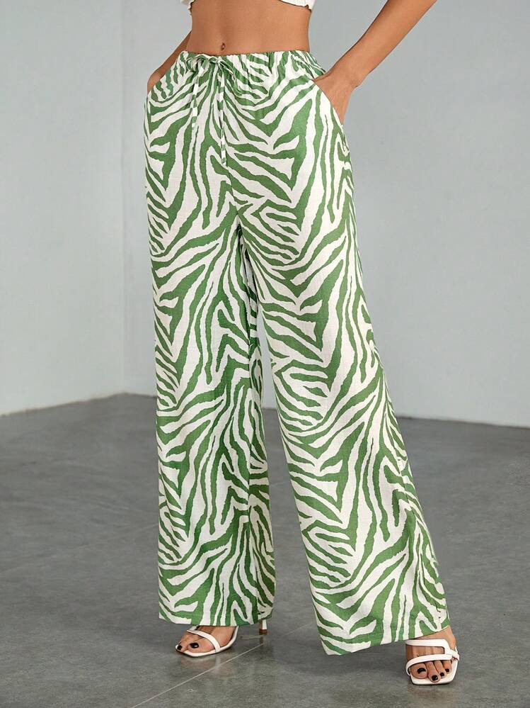 SHEIN Tall Zebra Print Low-Waist Loose Casual Wide-Leg Pants | SHEIN