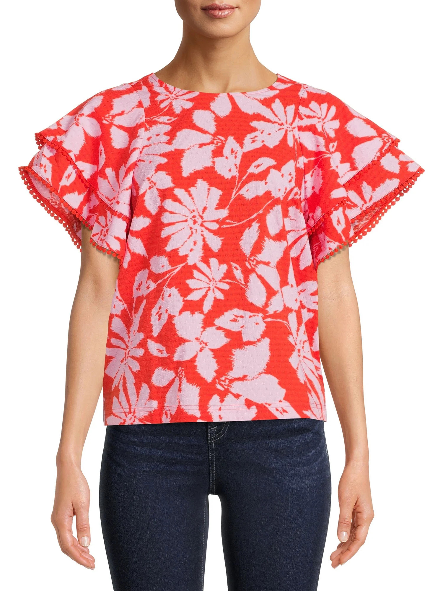 The Get Women's Ruffle Sleeve Top with Button Back | Walmart (US)