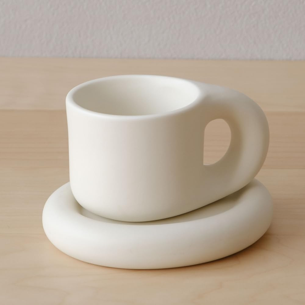 WENSHUO Chubby Funny Coffee Mug, Novelty Cute Cup and Saucer, Matte Crème, 9 oz (Matte Crème) | Amazon (US)