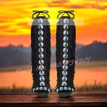 Tassels Open Toe Gems Knee High Sandals Women Gladiator Lace Up Faux Suede High Heels Shoes Ladie... | AliExpress (US)