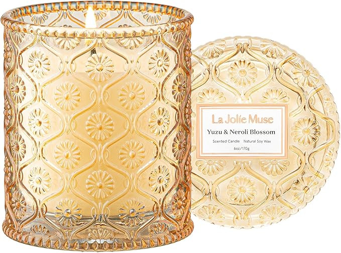 LA JOLIE MUSE Yuzu & Neroli Blossom Candle - Yuzu, Orange Blossom, Cedarwood | 6 oz Natural Soy W... | Amazon (US)