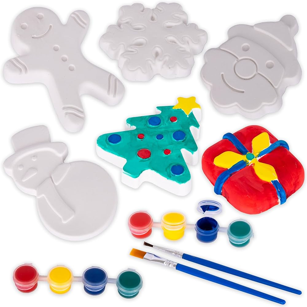 ArtCreativity Christmas Ceramic Painting Kit for Kids - 6 Ceramic Figures, 2 Paint Sets, and 2 Br... | Amazon (US)