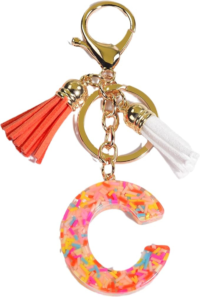 COLORFUL BLING Alphabet Keychain Pink Donut Candy Tassel Initial Letter Key Chain Charm Pendant P... | Amazon (US)