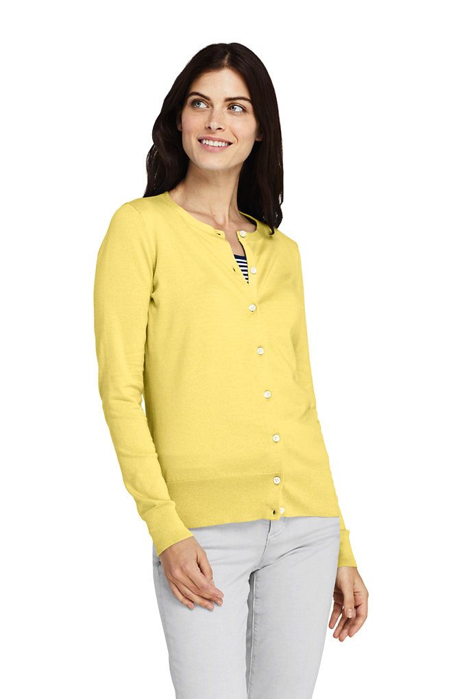 Women's Supima Cotton Cardigan Sweater - Lands' End - Yellow - XS | Lands' End (US)