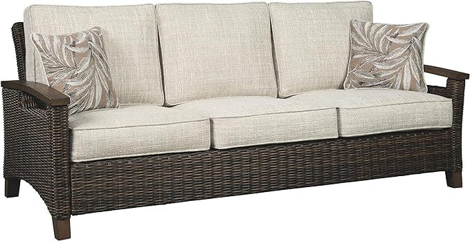 Signature Design by Ashley Paradise Trail Outdoor Patio Sofa with Cushion and 2 Pillows, Brown & ... | Amazon (US)