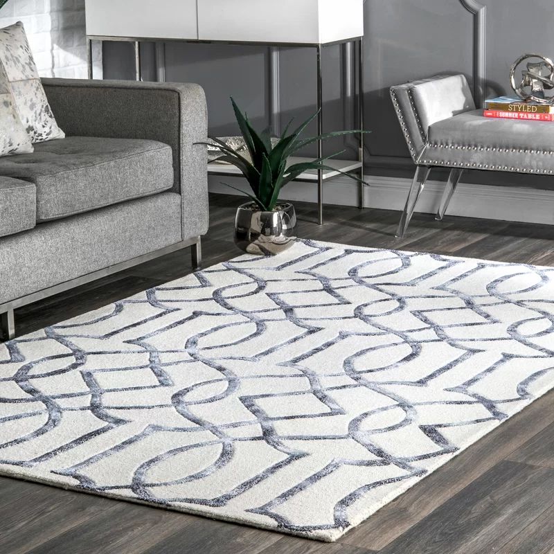Magnus Abstract Handmade Tufted Area Rug in Silver/Off-White | Wayfair North America