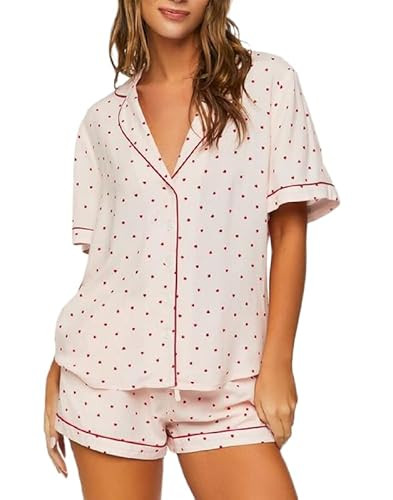 Womens Valentin's Day Pajamas Shorts Set Two-piece Pj Sets Heart Print Sleepwear Loungewear Butto... | Amazon (US)