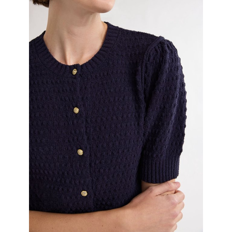 Free Assembly Women’s Textured Cardigan Sweater with Short Puff Sleeves, Lightweight, Sizes XS-... | Walmart (US)