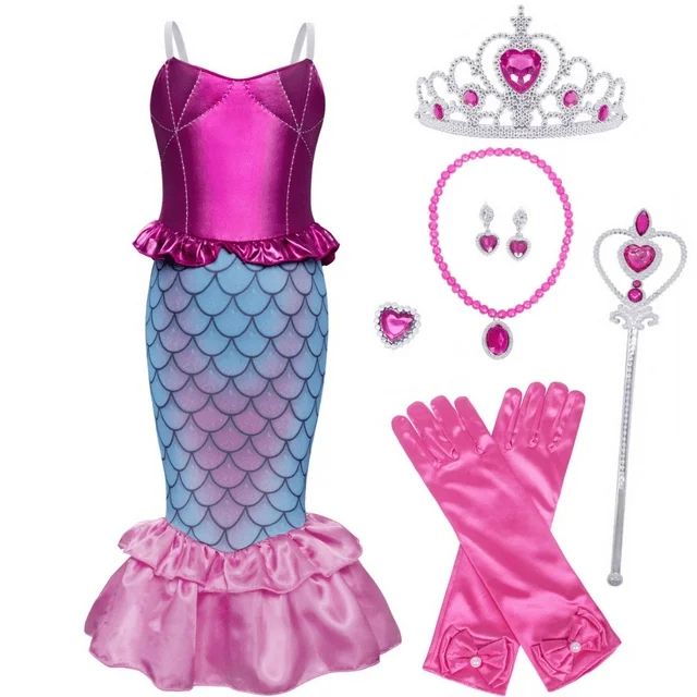 Jurebecia Little Girls Mermaid Costume Ariel Princess Dress up Kids Party Fancy Cosplay Childs Pa... | Walmart (US)