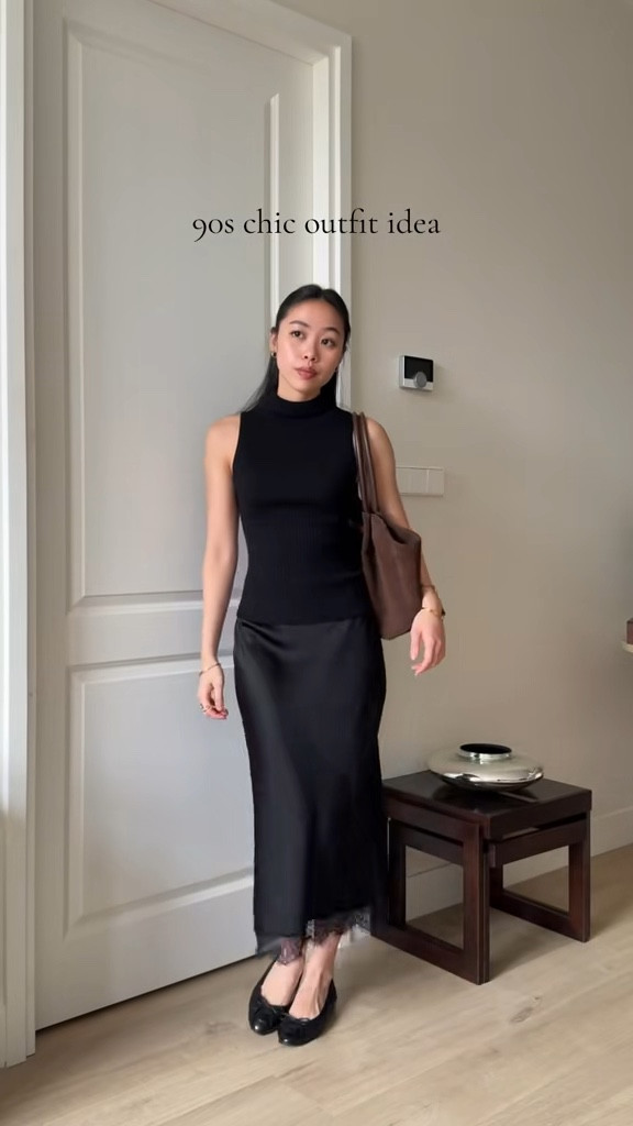 90s chic outfit ideas, inspired by 90s Calvin Klein & Carolyn Bessette Kennedy. Top is from Sezane, midi skirt is from Massimo Dutti but I linked a similar item from Reformation and Pretty Little Thing, suede brown bag is from Demellier and flats are Chanel (I linked similar items)

#LTKWorkwear #LTKootd #LTKgrwm