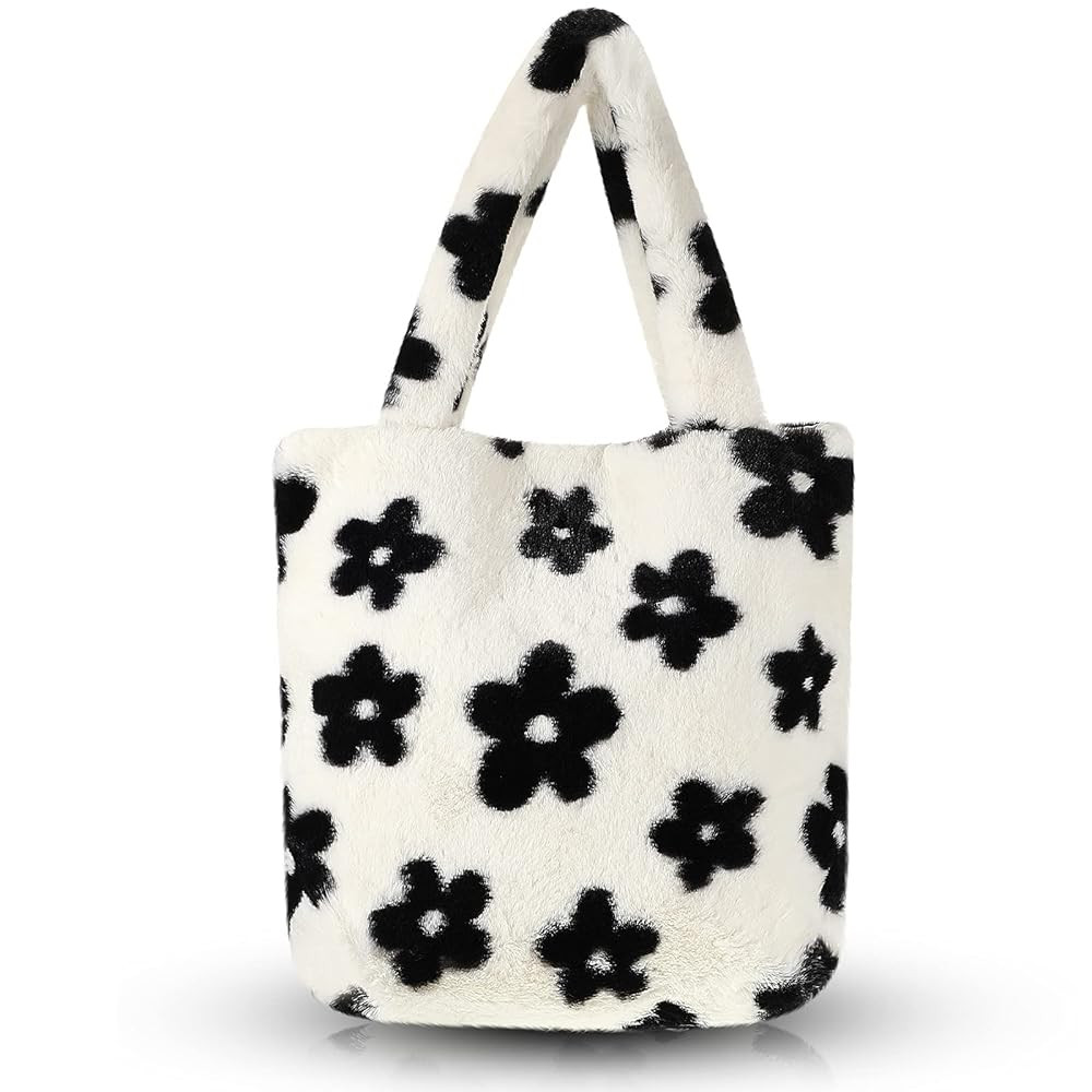 Fluffy Underarm Bag Fluffy Shoulder Furry Plush Underarm Handbag Faux Fur Flower Tote Bag for Lad... | Amazon (US)