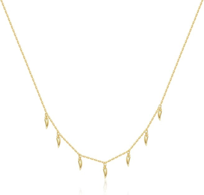 BLOSSOM & HUE Delicate Dangle Mini Fang Station Necklace | 18K Gold Plated 925 Sterling Silver | ... | Amazon (US)