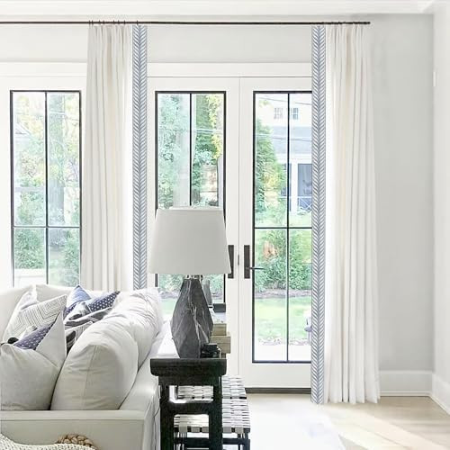 Pinch Pleat Linen Window Curtains with Blue Embroidery Trim Room Darkening Pleated Drapes with Ho... | Amazon (US)
