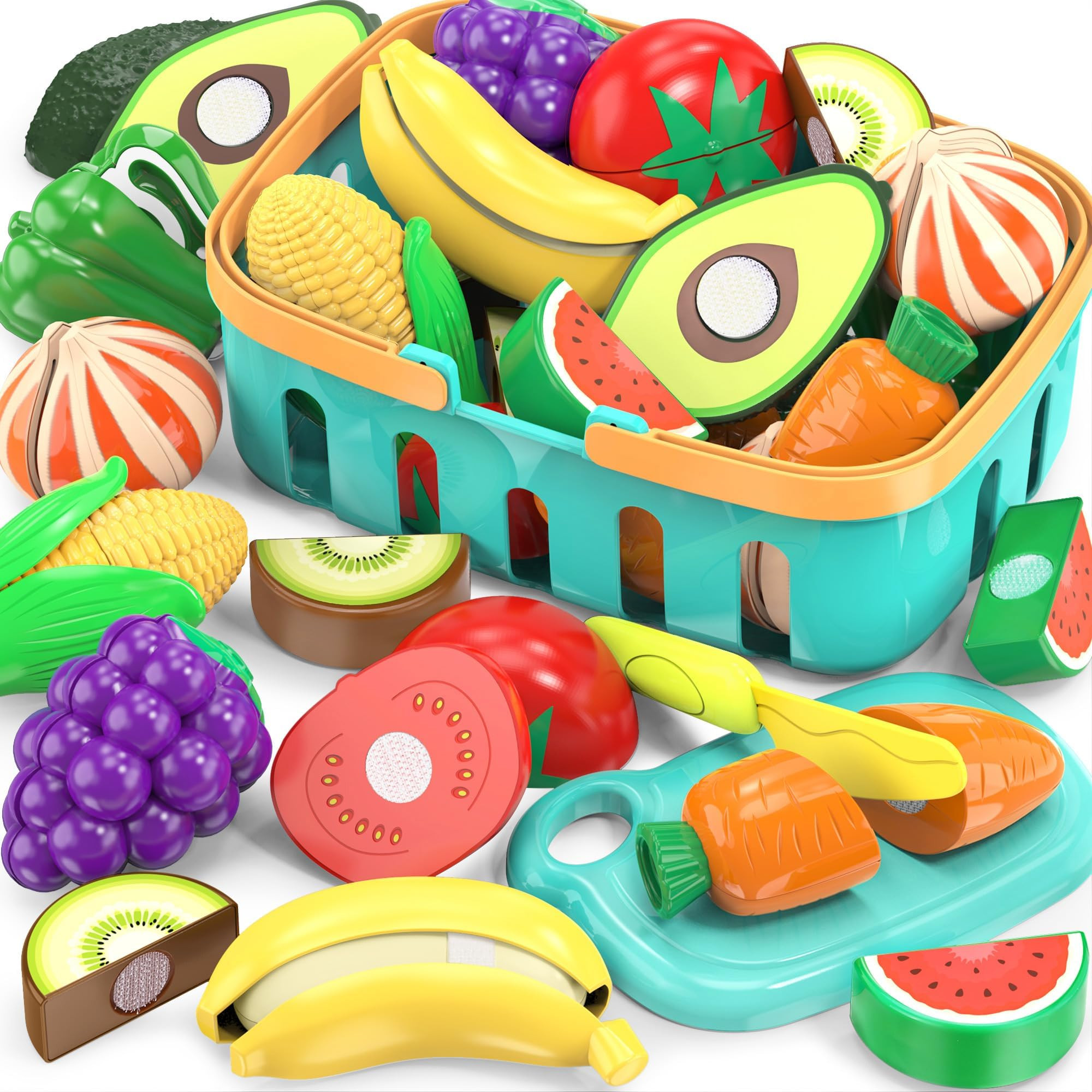 Cutting Play Food Toys For Kids, Pretend Play Kitchen Accessories, Fake Fruits/Vegetables Set Wit... | Amazon (US)