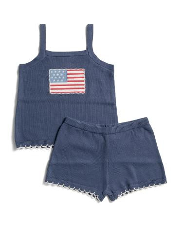 Toddler Girls 2pc Crochet Tank And Shorts Set With Flag Hair Clip | TJ Maxx