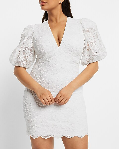 Bridal Lace Puff Sleeve Sheath Dress | Express