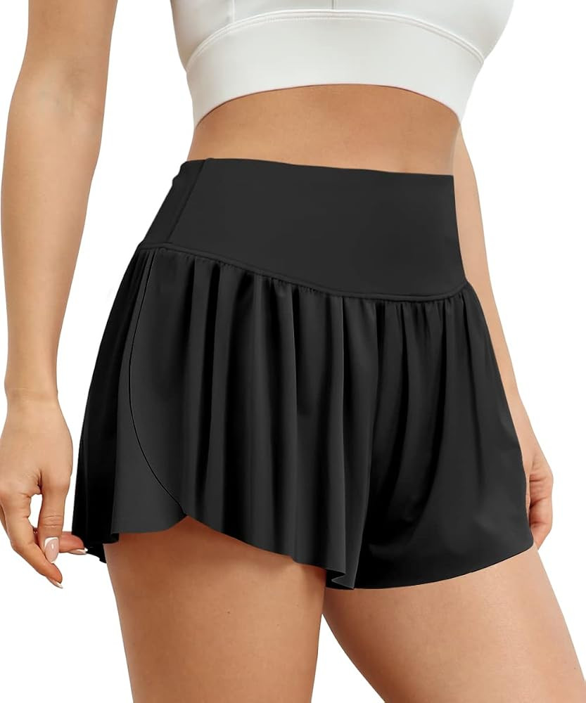 AUTOMET Womens 2 in 1 Flowy Running Shorts Casual Workout Summer Athletic Biker Shorts High Waisted  | Amazon (US)