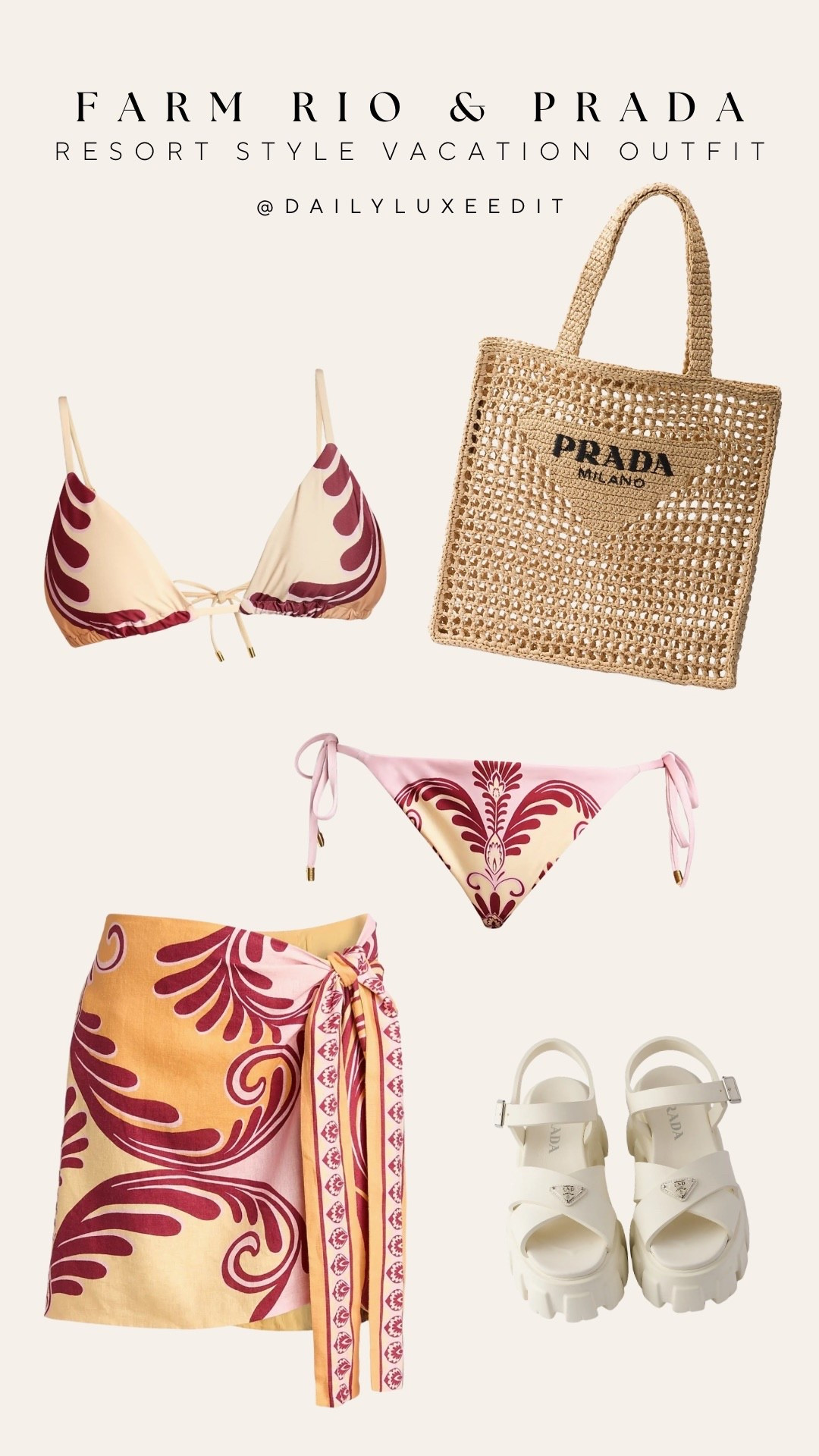 Farm Rio prints + Prada accessories = the resort outfit formula I didn’t know I needed 🌺 The raffia Prada tote and chunky sandals take this bikini look to a whole other level. This is the vacation energy we’re chasing this summer. Which piece is the star — the Farm Rio set or the Prada tote?​​​​​​​​​​​​​​​​

#LTKgrwm #LTKTravel #LTKootd