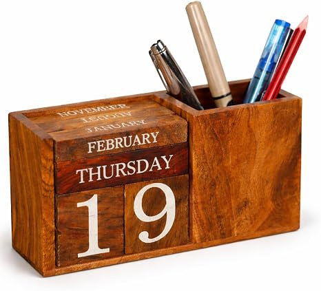 Wooden Perpetual Block Calendar for Desk – Month & Date Wooden Display Blocks for Office, Class... | Amazon (US)
