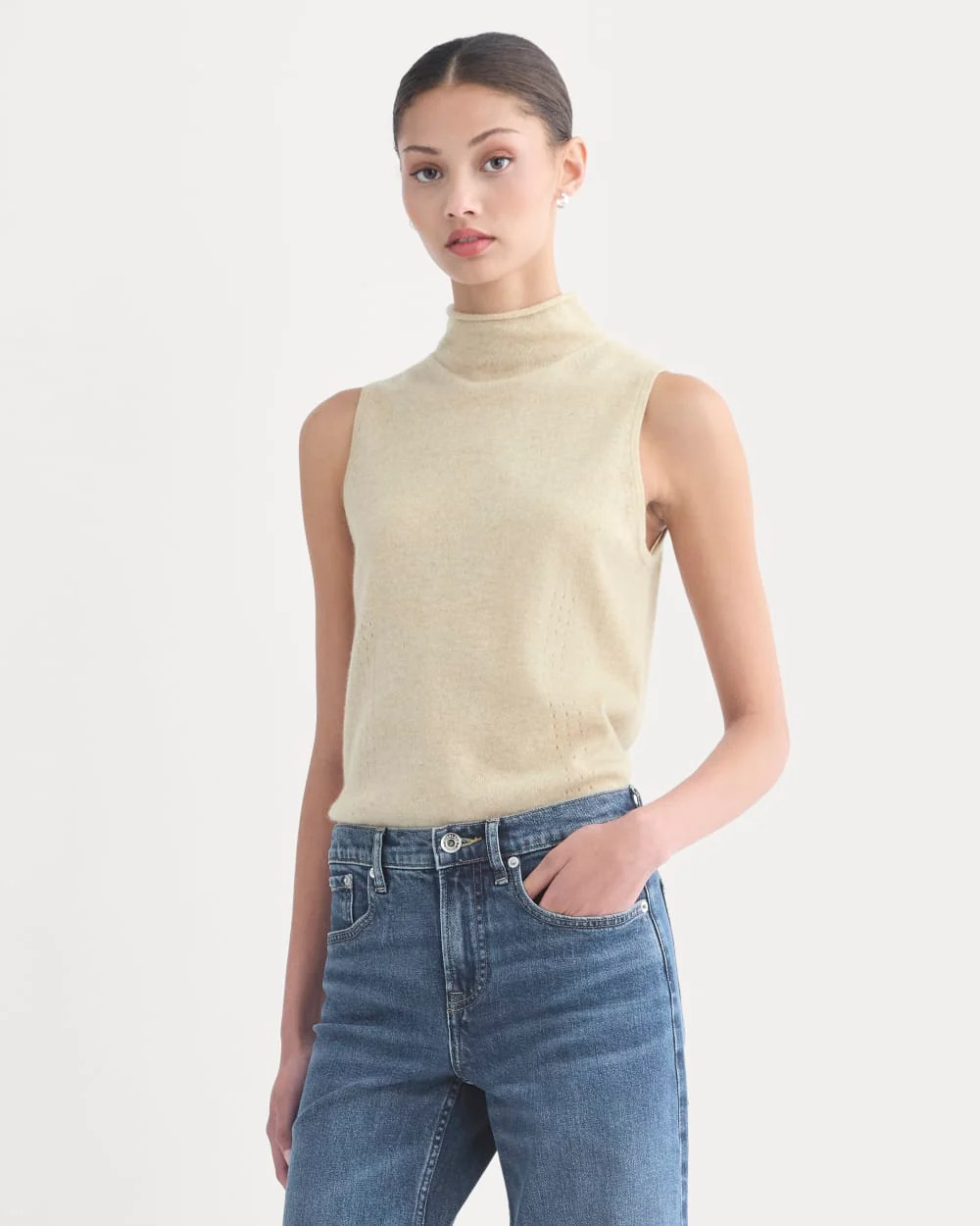 Cashmere Funnel-Neck Tank | Heather Light Camel | Everlane