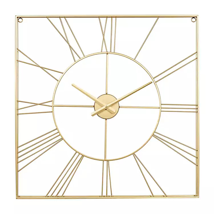 Gold Minimal Square Open Face Clock | Kirkland's Home