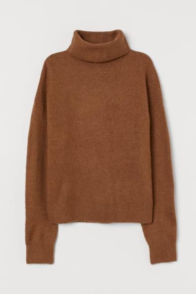 Knitted polo-neck jumper - Brown - Ladies | H&M GB | H&M (UK, MY, IN, SG, PH, TW, HK)