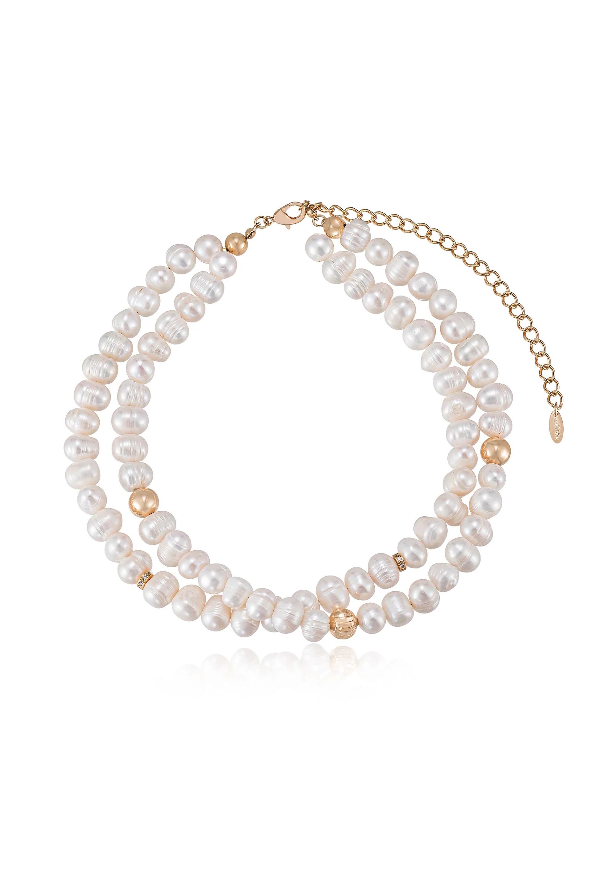 Double Strand Pearl and 18k Gold Plated Necklace | Ettika