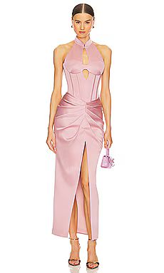RASARIO Draped Midi Dress in Powder Pink from Revolve.com | Revolve Clothing (Global)