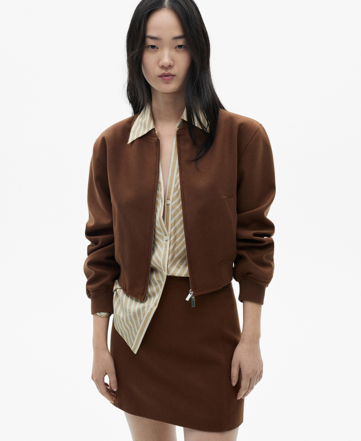 Mango Women's Wool Bomber Jacket - Brown | Macy's