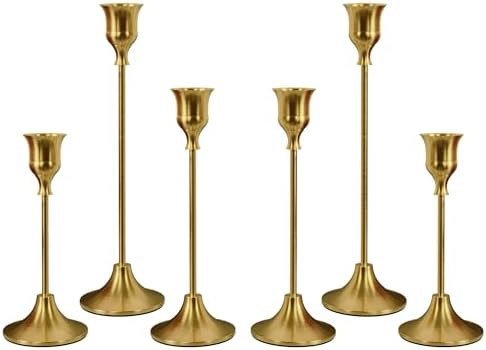 Set of 6 Brass Gold Candle Holders for Taper, Vintage Candlestick Holder Decorative Metal Candle ... | Amazon (US)