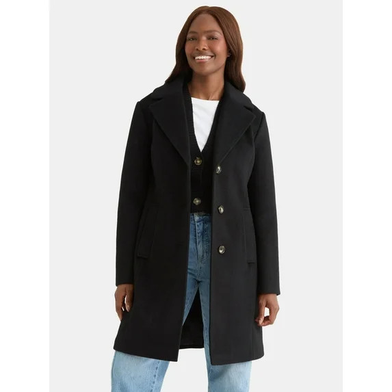 Time and Tru Women's and Women's Plus Faux Wool Boyfriend Coat, Sizes XS-2X | Walmart (US)