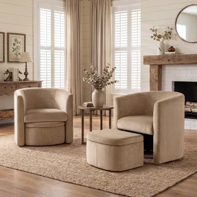 Kyah Upholstered Barrel Accent Chair With Storable Ottoman | Wayfair North America