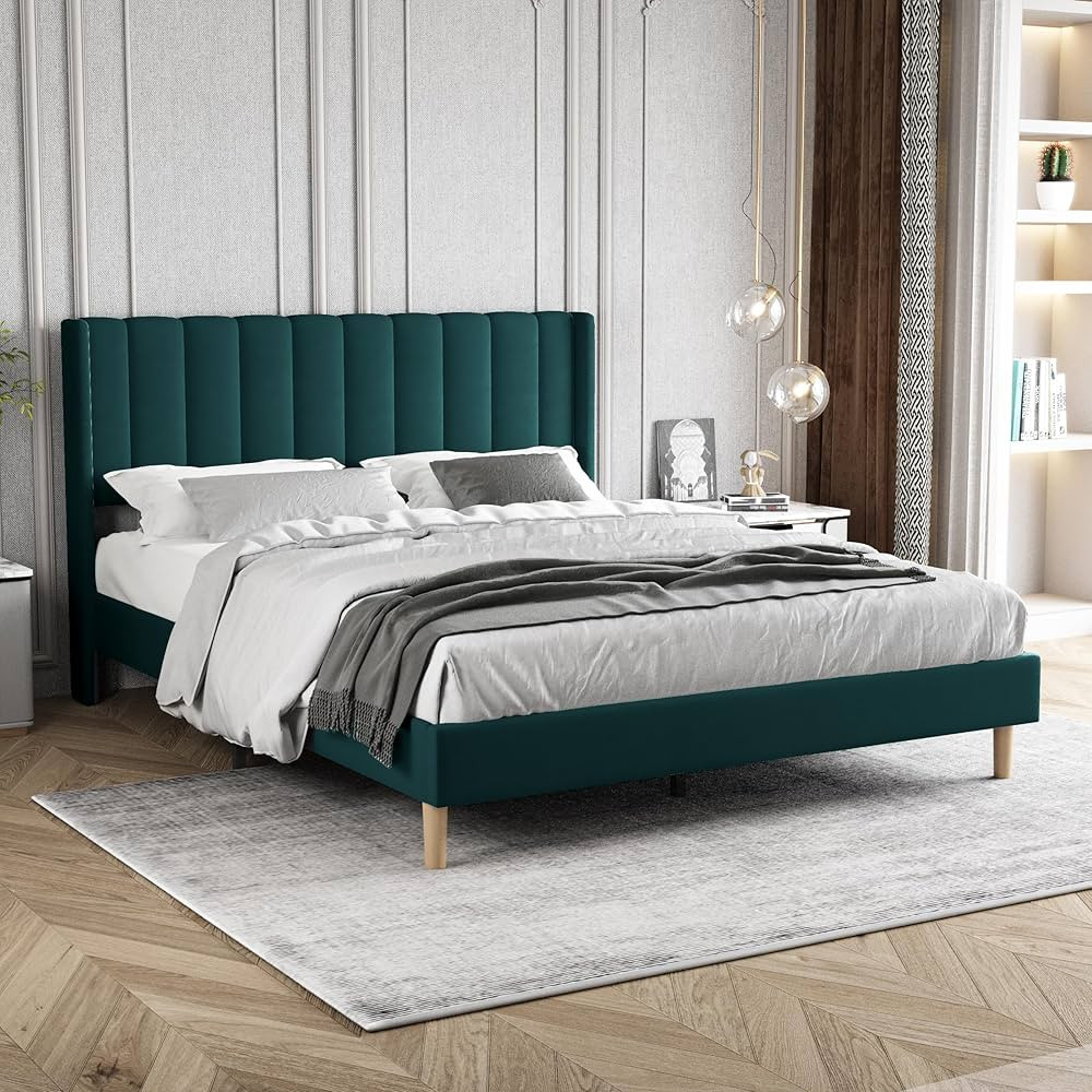Zoophyter Upholstered Platform Bed Frame Queen Size with Headboard Mattress Foundation Strong Woo... | Amazon (US)