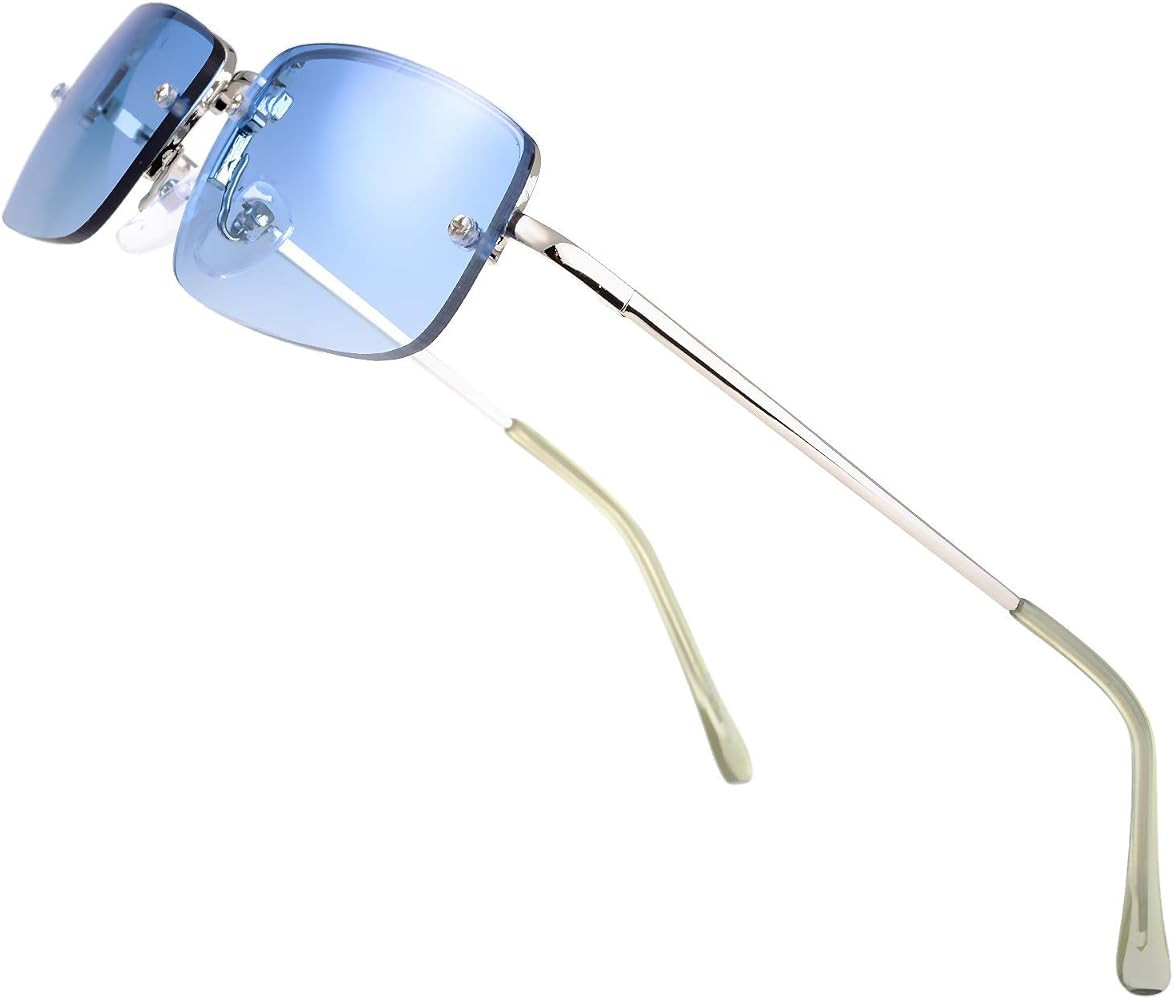 The Fresh Minimalist Small Rectangular Sunglasses Clear Eyewear Spring Hinge - Gift Box Package (204-Silver, Gradient Blue, 51) | Amazon (US)