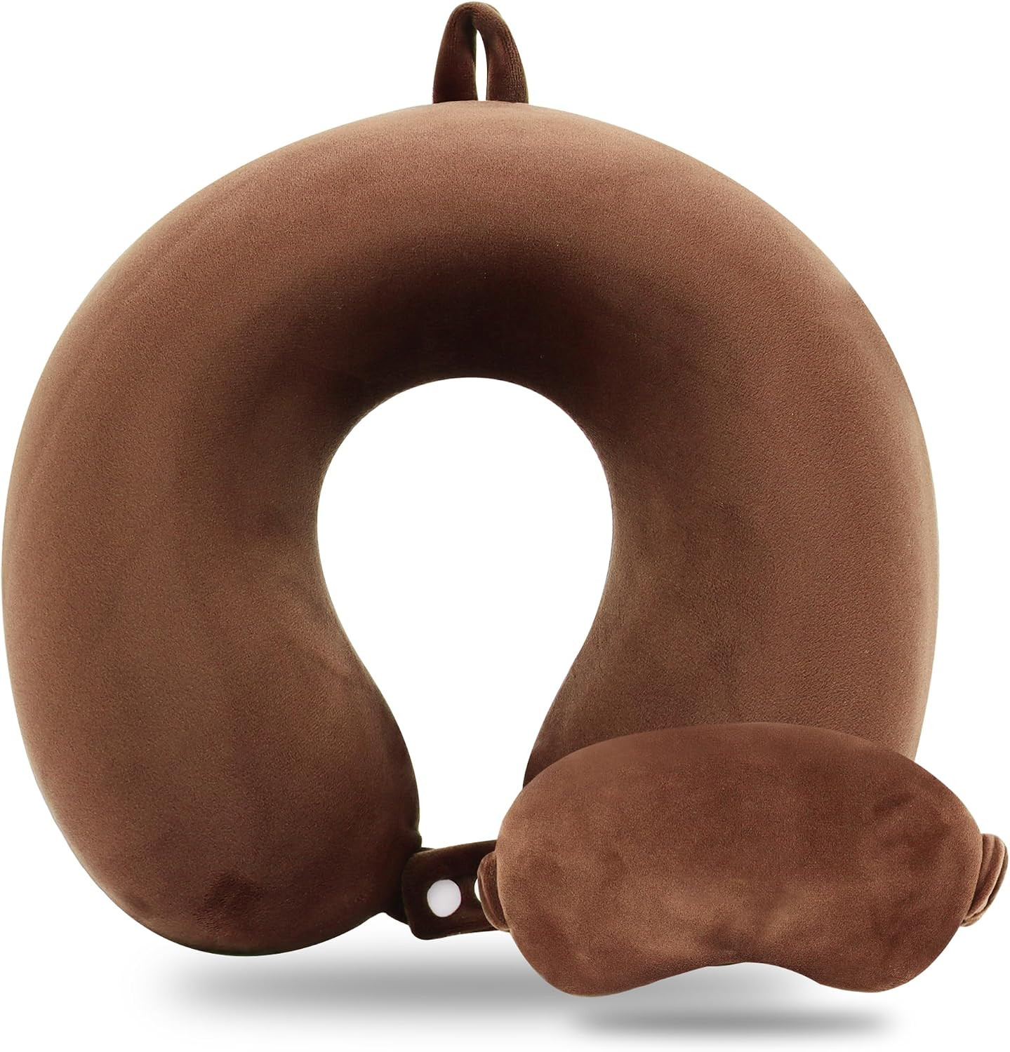 Sexysamba Pure Memory Foam Travel Pillow Set for Adults - Comfortable & Removable Machine Washable Cover, Neck Support Pillow Airplane Travel Kit with Eye Mask for Portable Plane Accessories - Brown | Amazon (US)