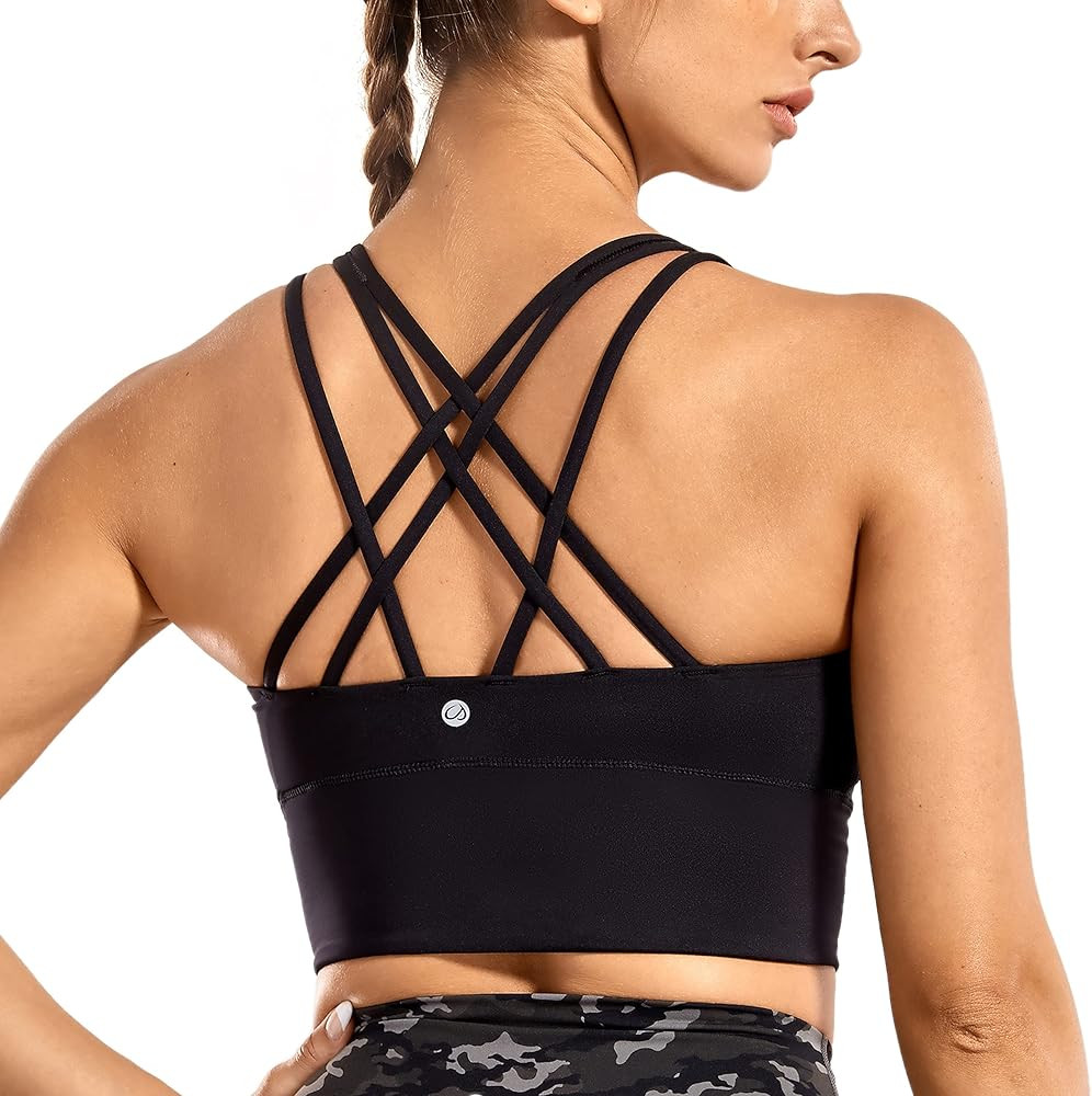 CRZ YOGA Women's Strappy Longline Sports Bras - Wirefree Padded Medium Impact Workout Crop Tank T... | Amazon (US)