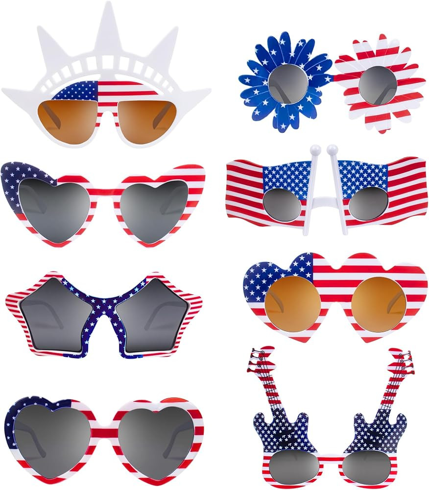JUSTOTRY 8 Pcs 4th of July Sunglasses Patriotic Glasses Red White and Blue American Flag Sunglass... | Amazon (US)