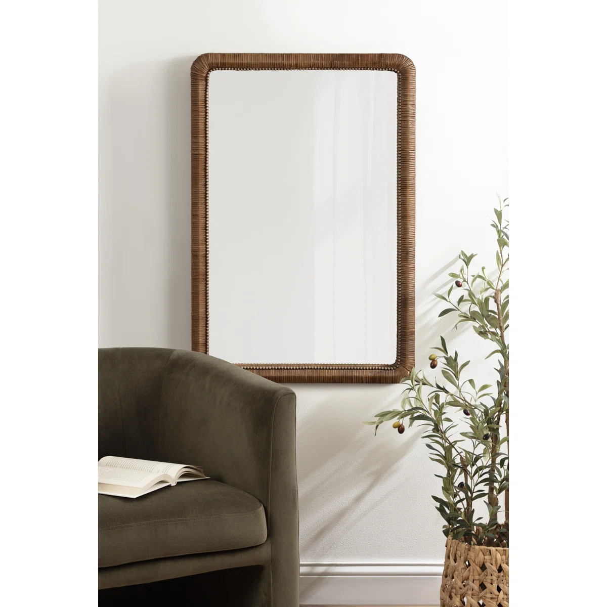 Rahfy Rattan Rounded Rectangle Wall Mirror | Wayfair North America