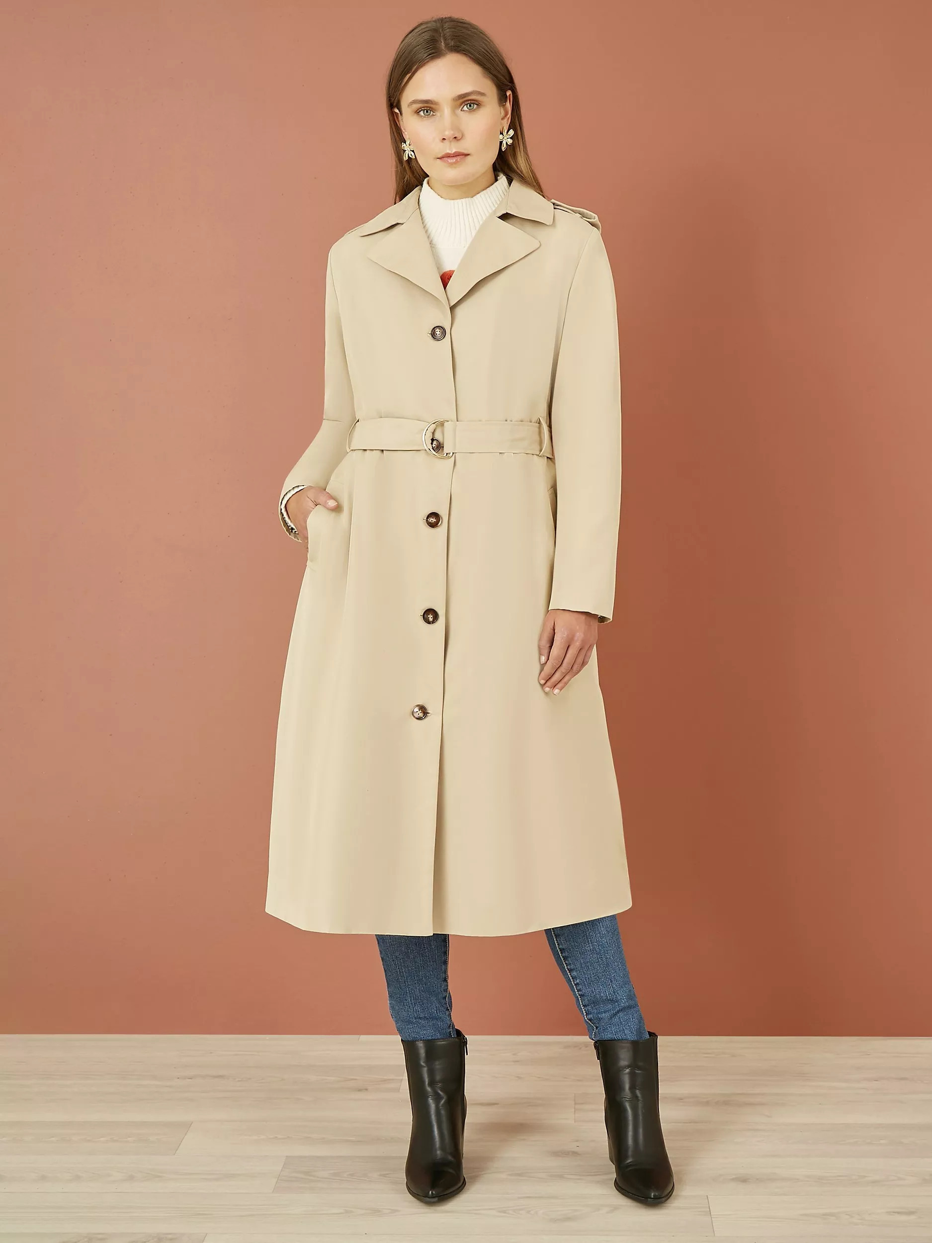 Yumi Belted Trench Coat, Beige | John Lewis (UK)