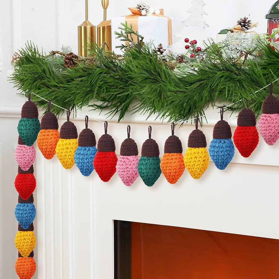 24 Pcs Christmas Crochet Light Bulb Garland 6.56ft Knit Christmas Garland Banner Decoration Hangi... | Amazon (US)