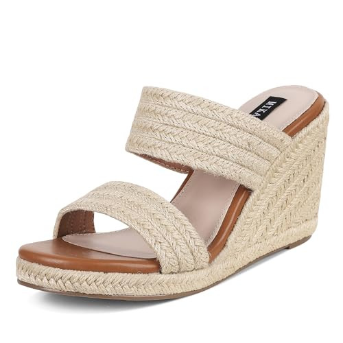 mikarka Slip On Wedge Sandals for Women Open Toe Espadrilles Platform Slides Dressy High Heel Bea... | Amazon (US)