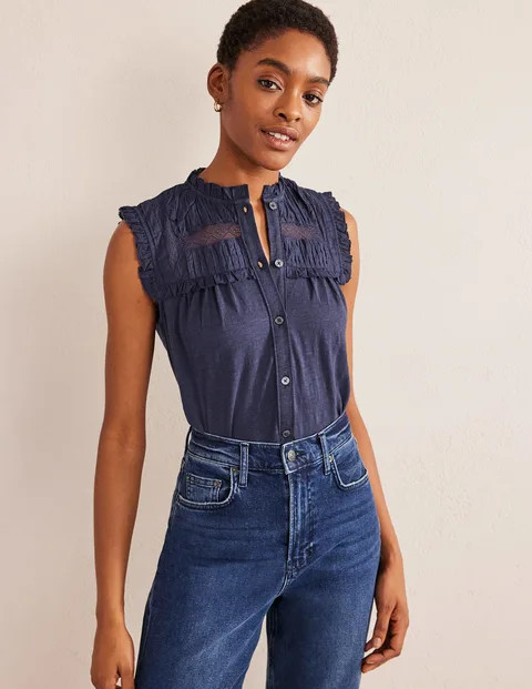 Yoke Detail Jersey Shirt - Navy | Boden US | Boden (US)