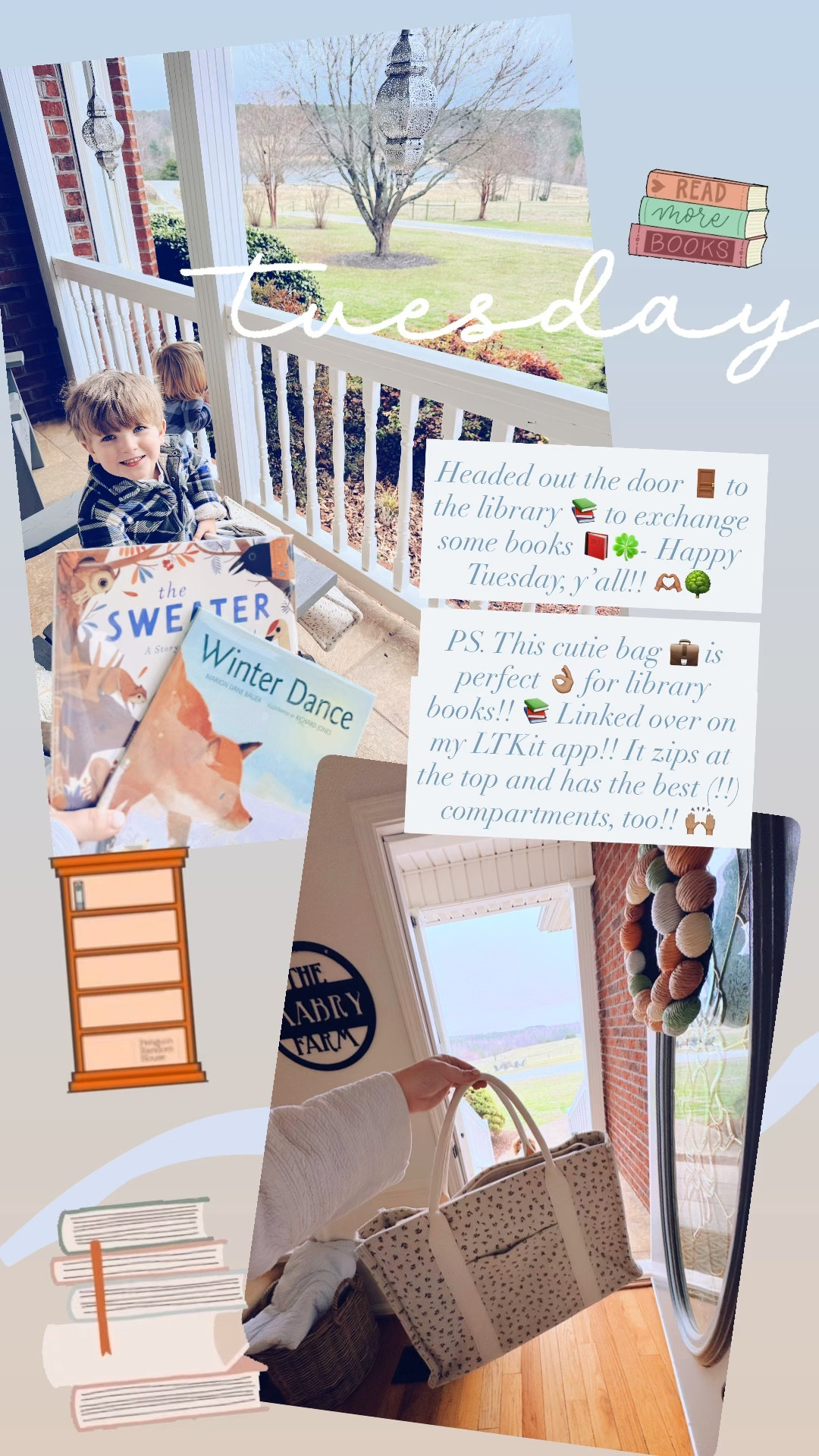 Headed out the door 🚪 to the library 📚 to exchange some books 📕🍀- Happy Tuesday, y’all!! 🫶🏽🌳 

PS. This cutie bag 💼 is perfect 👌🏽 for library books!! 📚 Linked over on my LTKit app!! It zips at the top and has the best (!!) compartments, too!! 🙌🏽