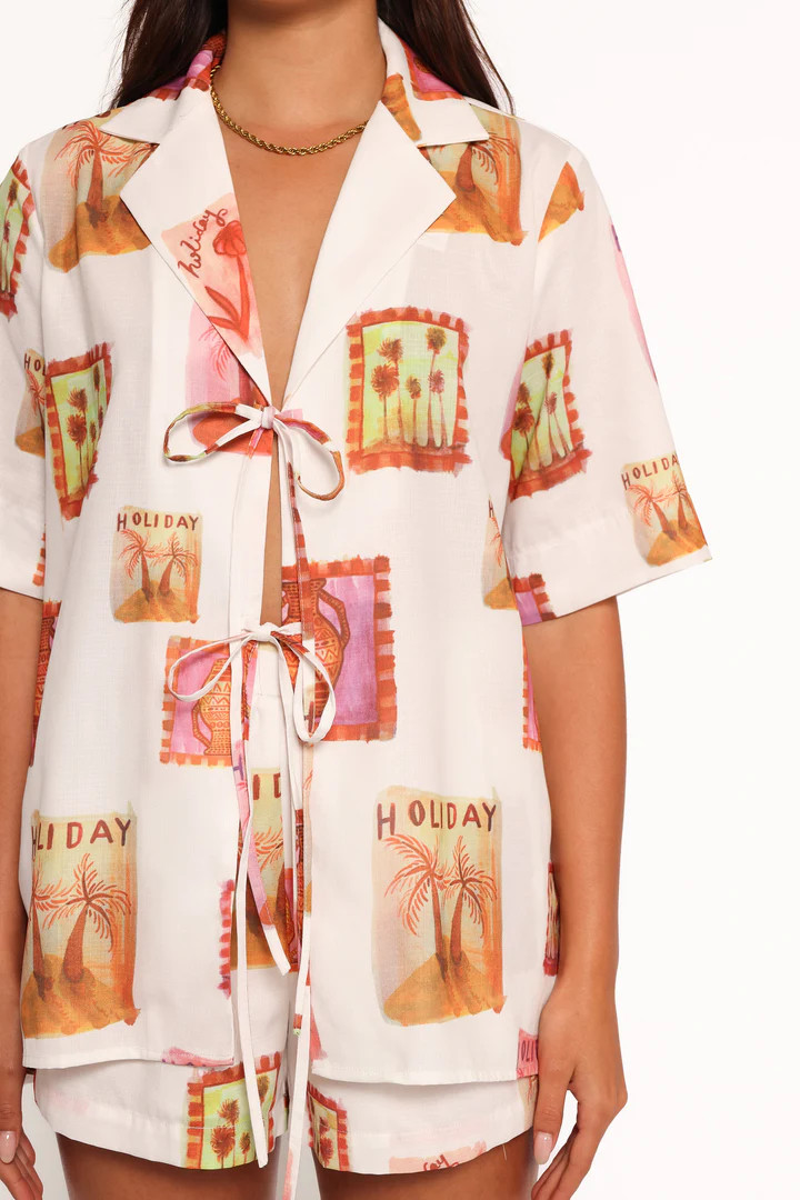 Aaliyah Tie Front Top - White Multi | Petal & Pup (US)